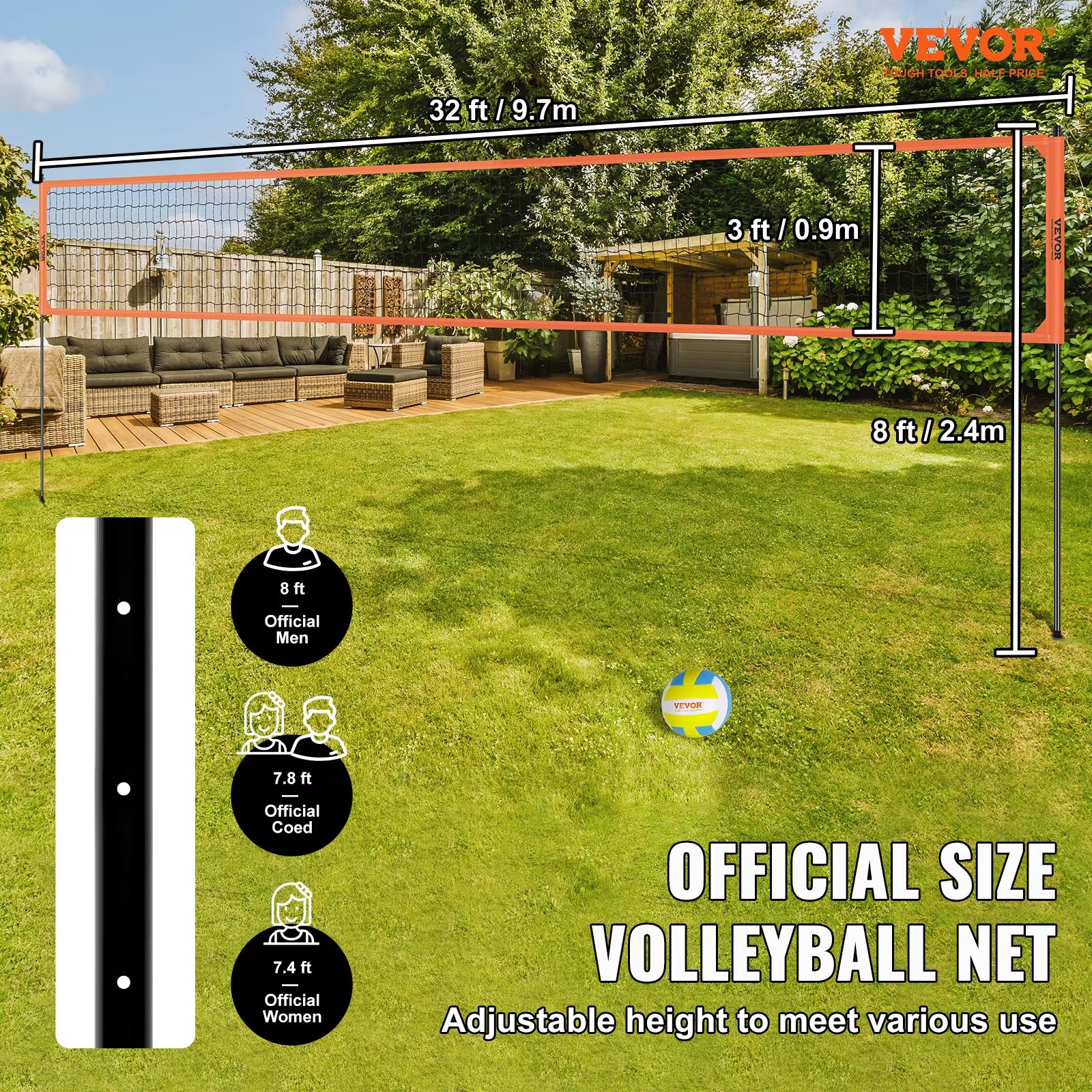 Succebuy 1.25-1.75Inch Outdoor Volleyball Net System Adjustable Height Aluminum Poles Volleyball Set with Pump Carrying Bag