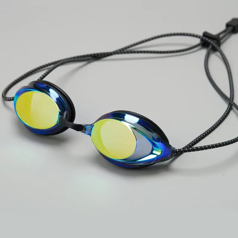 New Swimming Goggles Rope Head with Bright Color Electroplated Waterproof and Anti-Fog Goggles Adult Outdoor Swimming Glasses