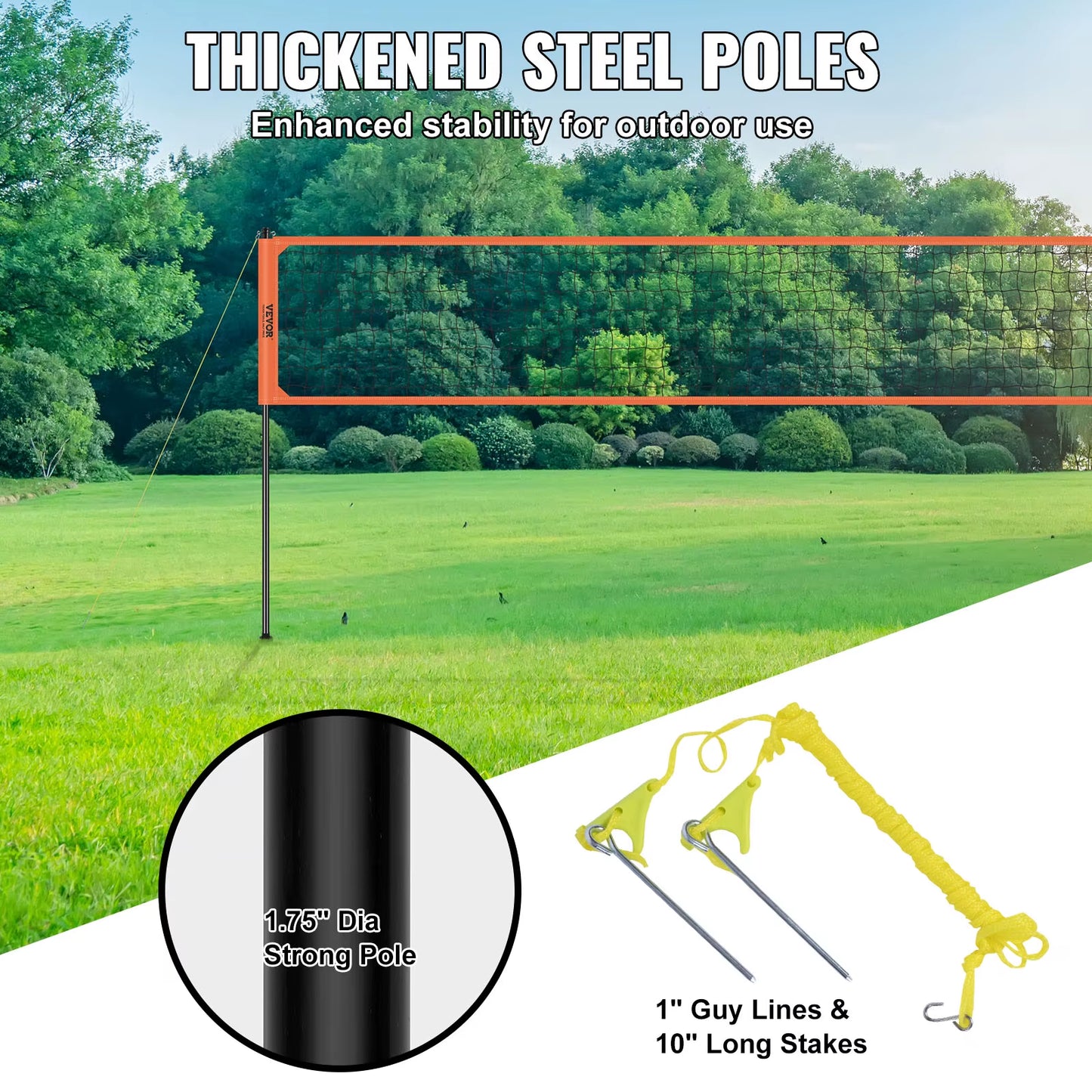 Succebuy 1.25-1.75Inch Outdoor Volleyball Net System Adjustable Height Aluminum Poles Volleyball Set with Pump Carrying Bag